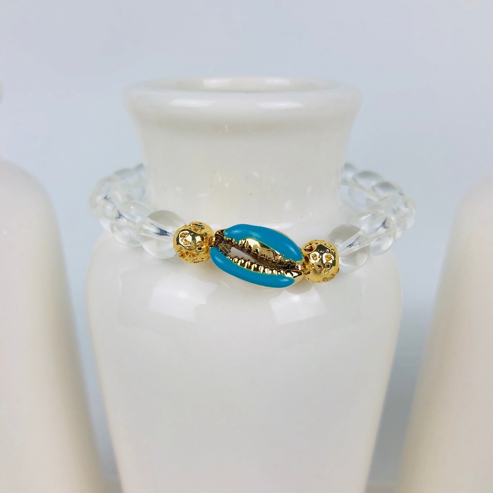 Womens Crystal Quartz Shell Beaded Bracelet-32